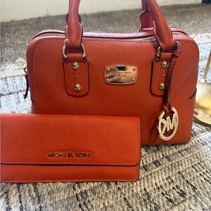 Michael Kors Orange Handbag and Wallet Set